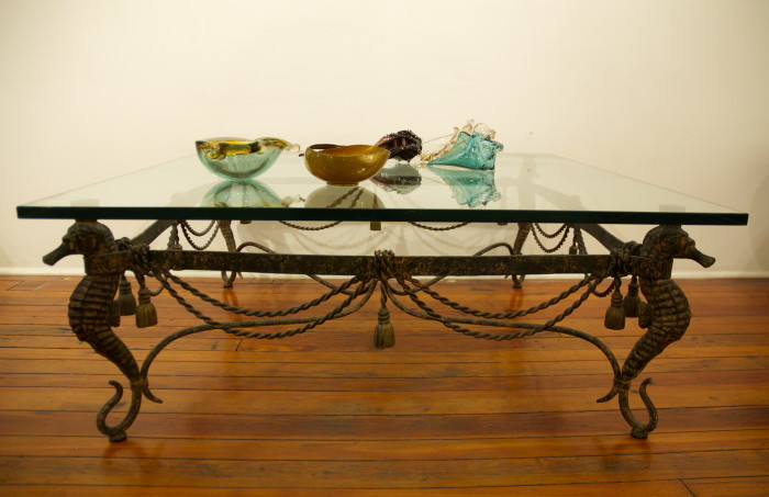 Sea Horse forged iron and glass table c1950